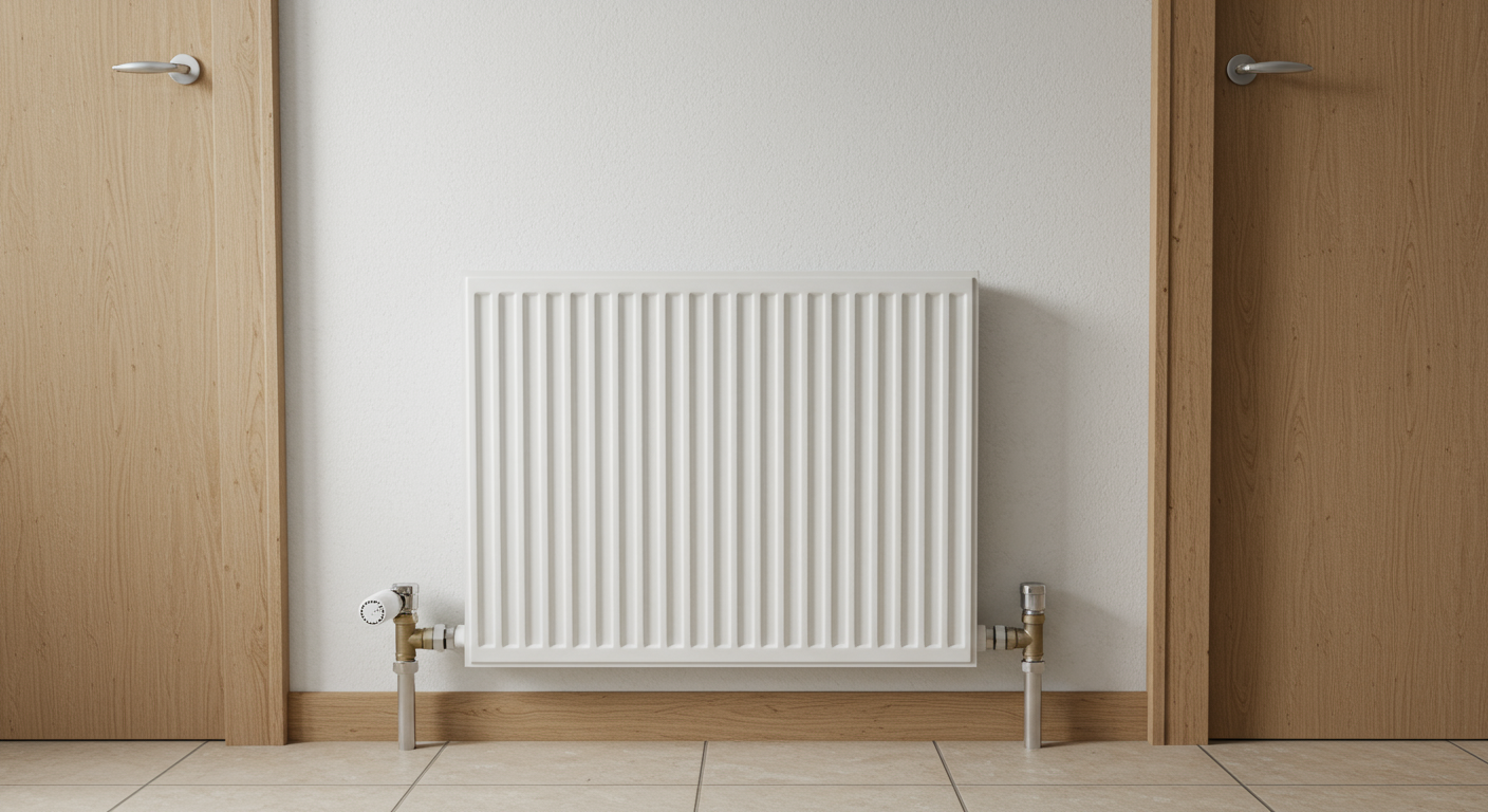 White iron central heating radiator inside a house