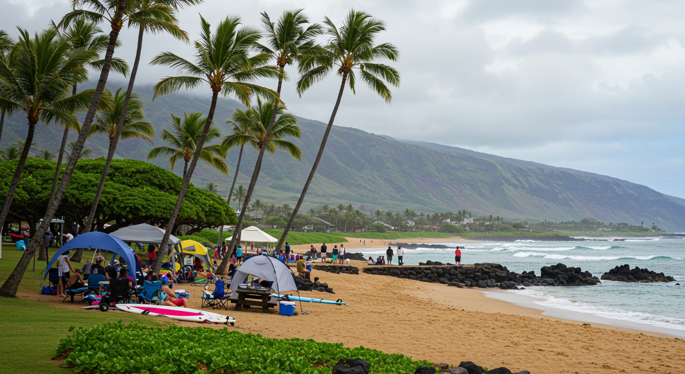 Palm trees at Launiupoko Beach Park, near Lahaina, Maui, Hawaii