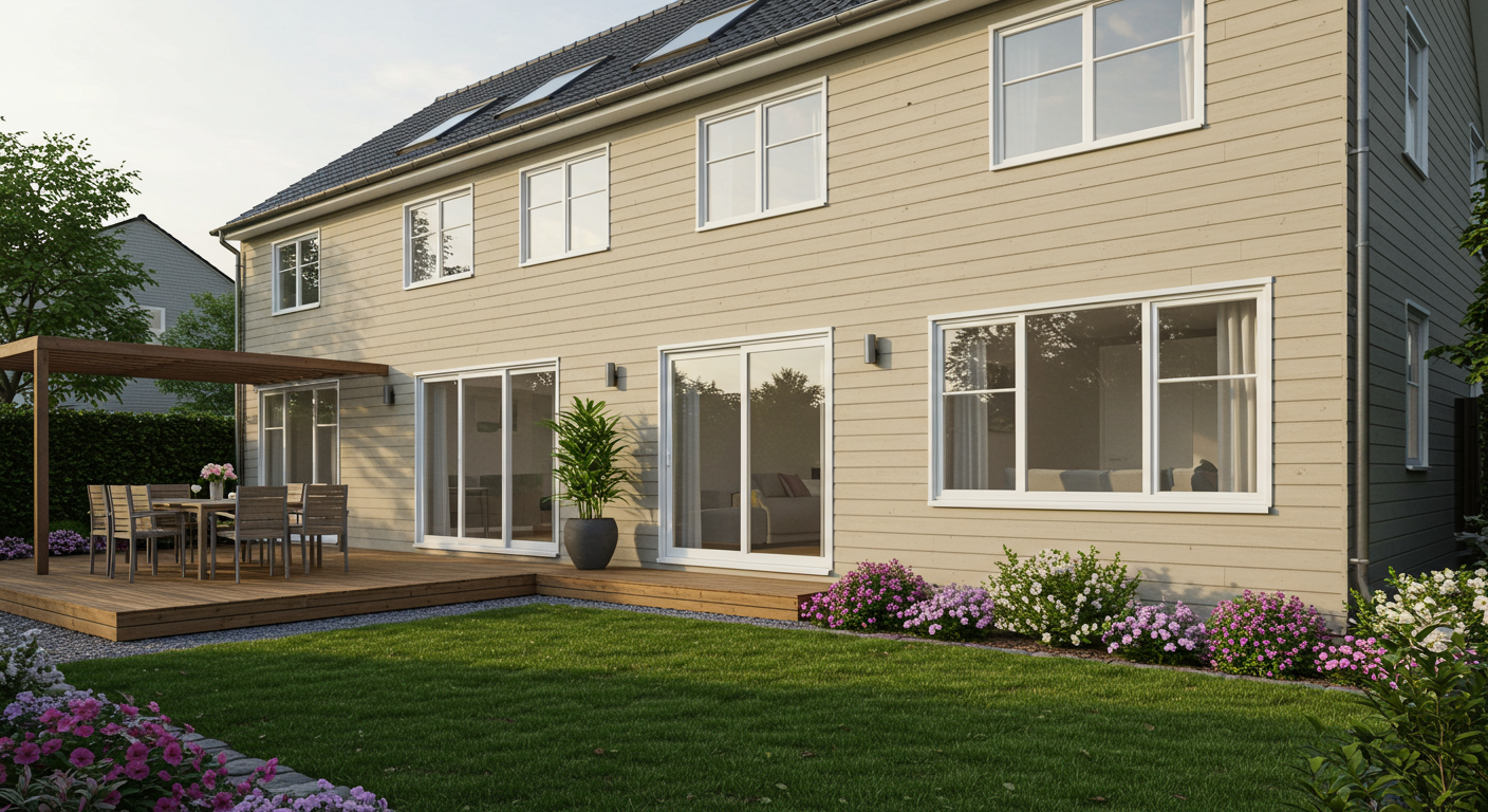 a deck with chairs and a table