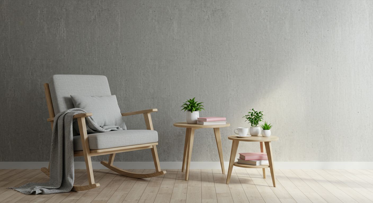 Living room with concrete wall