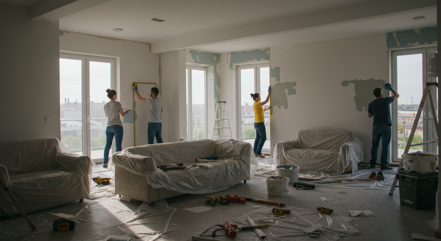 People remodeling a room.