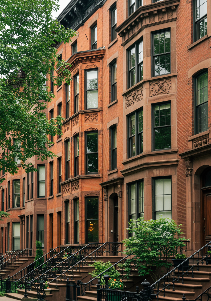 brownstone houses in park slope, brooklyn, new york city, usa