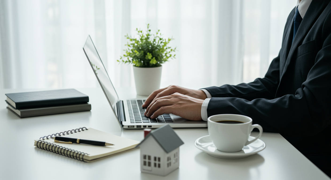 A person's hands working on a laptop keyboard at a desk.