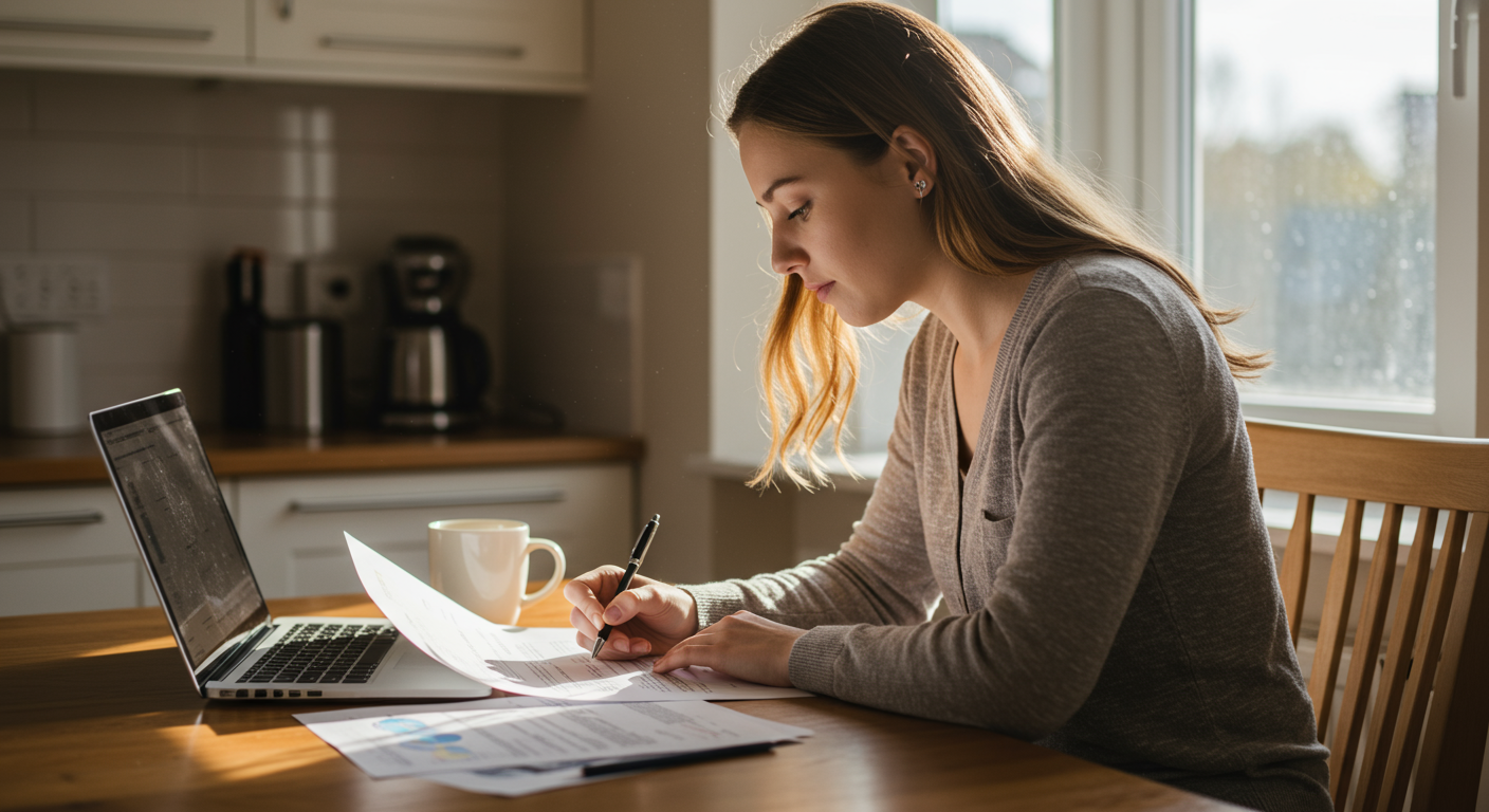Couple reading tips about buying their first home