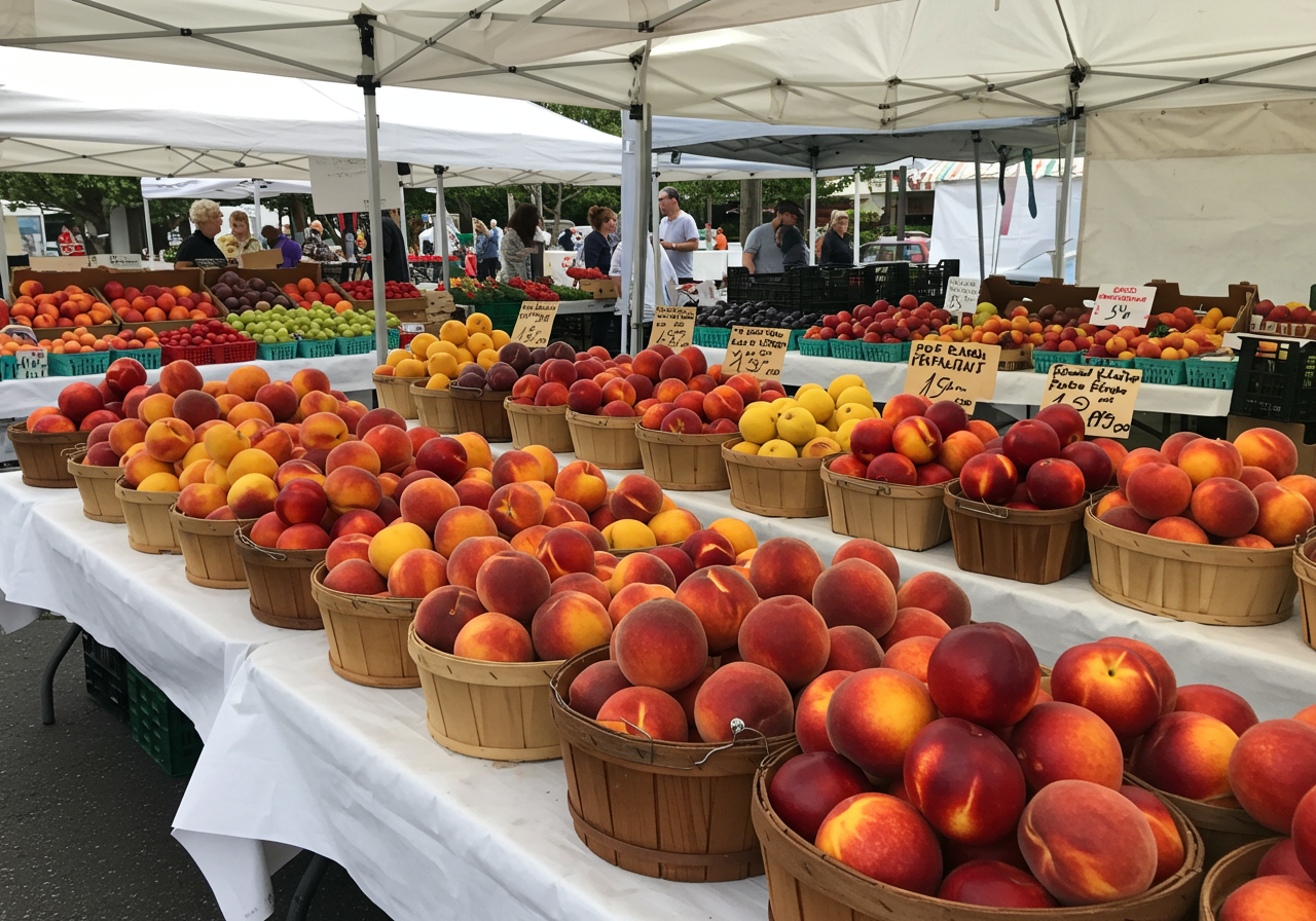 Fresh produce and shoppers at Irvine Farmers Market