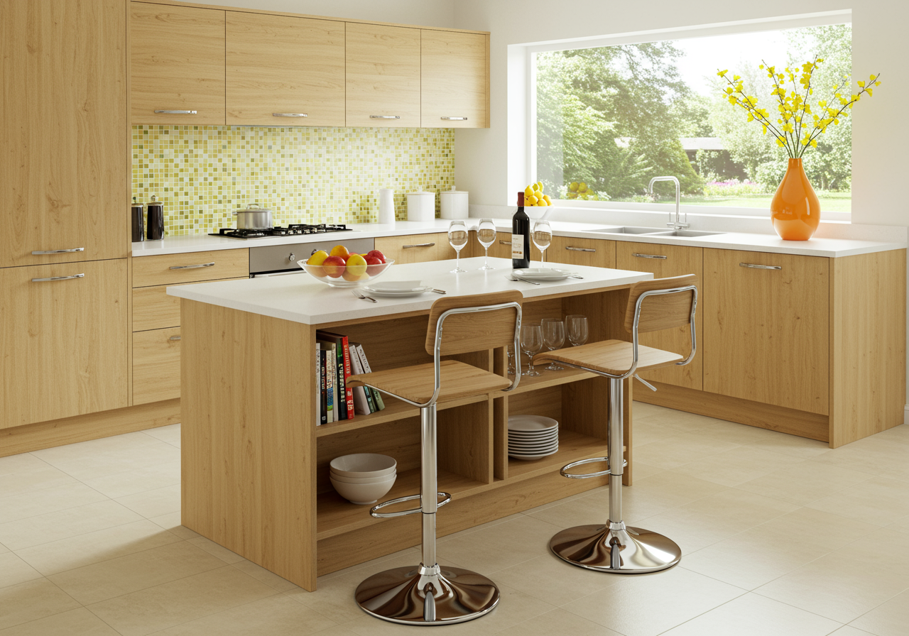 Modern kitchen with an island. The picture on the wall is my own photograph.