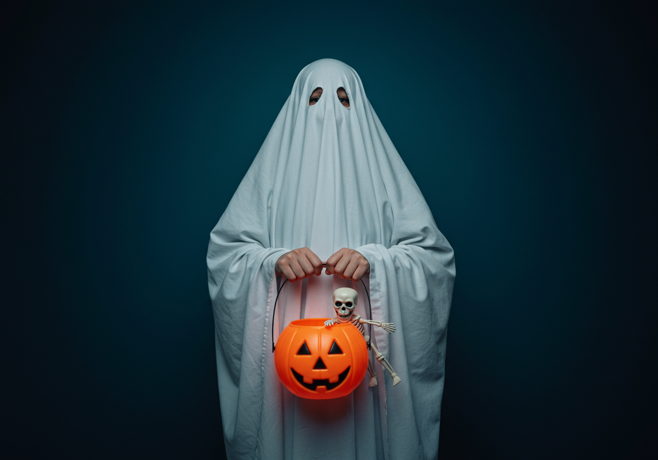 A boy in ghost costume