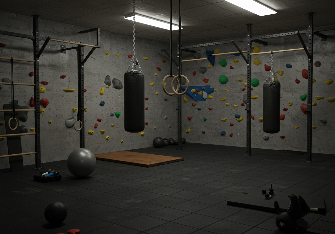 A view of the skylit home gym.