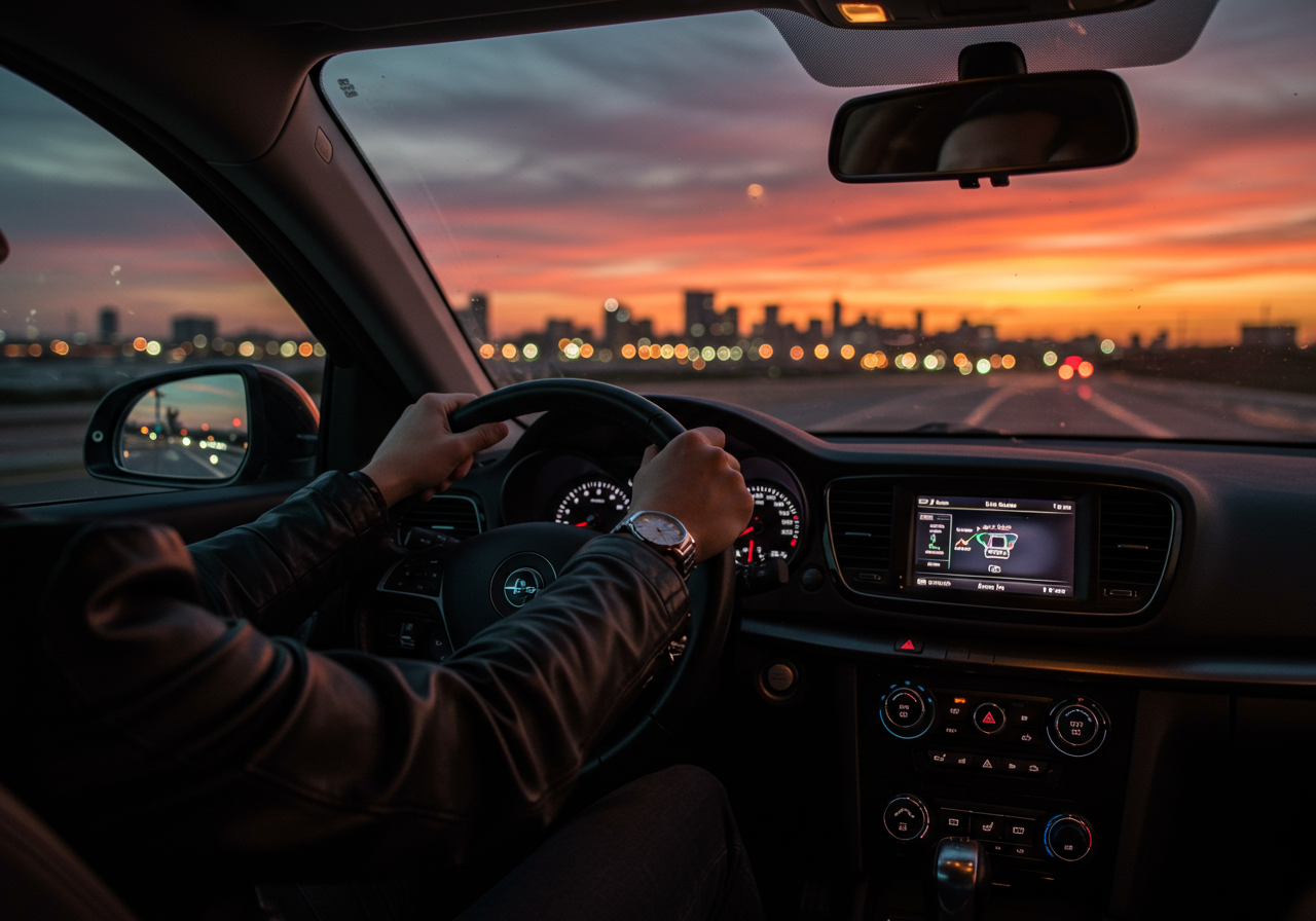 person driving a car through the neighborhood