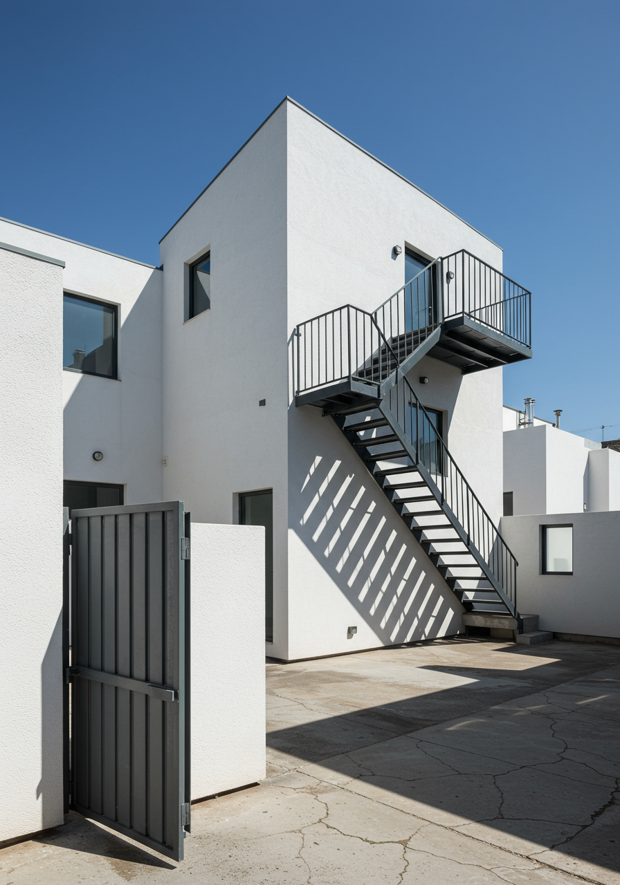 black and white exterior with concrete