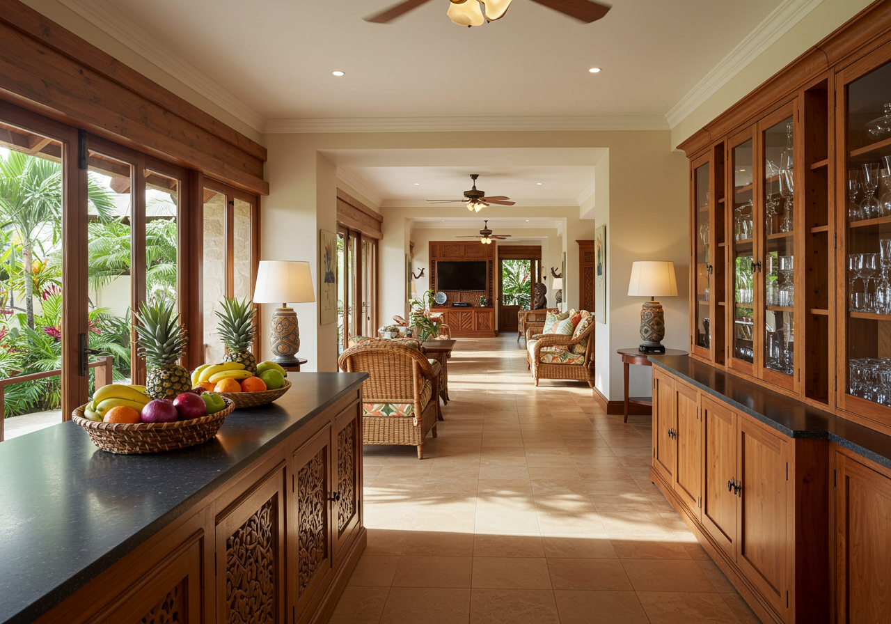 hallway in Balinese-style estate in Launiupoko maui