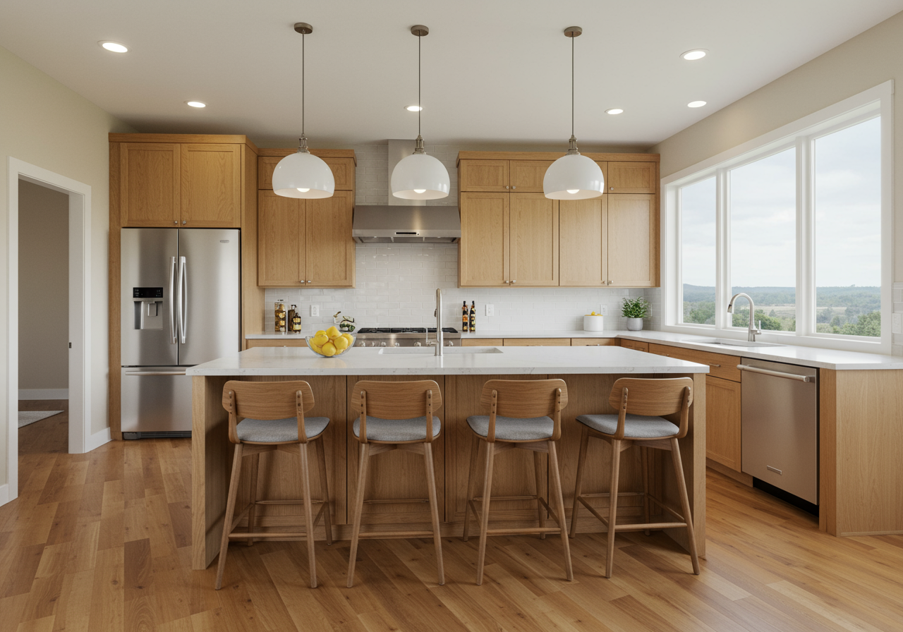 Kitchen with wood veneer cabinets 