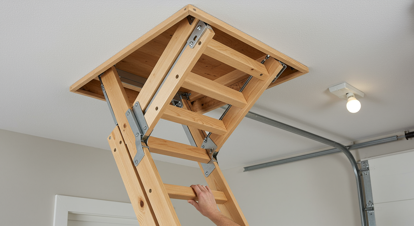 Folding attic access ladder