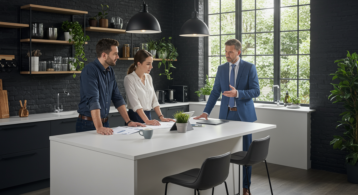 Couple talking with real estate agent