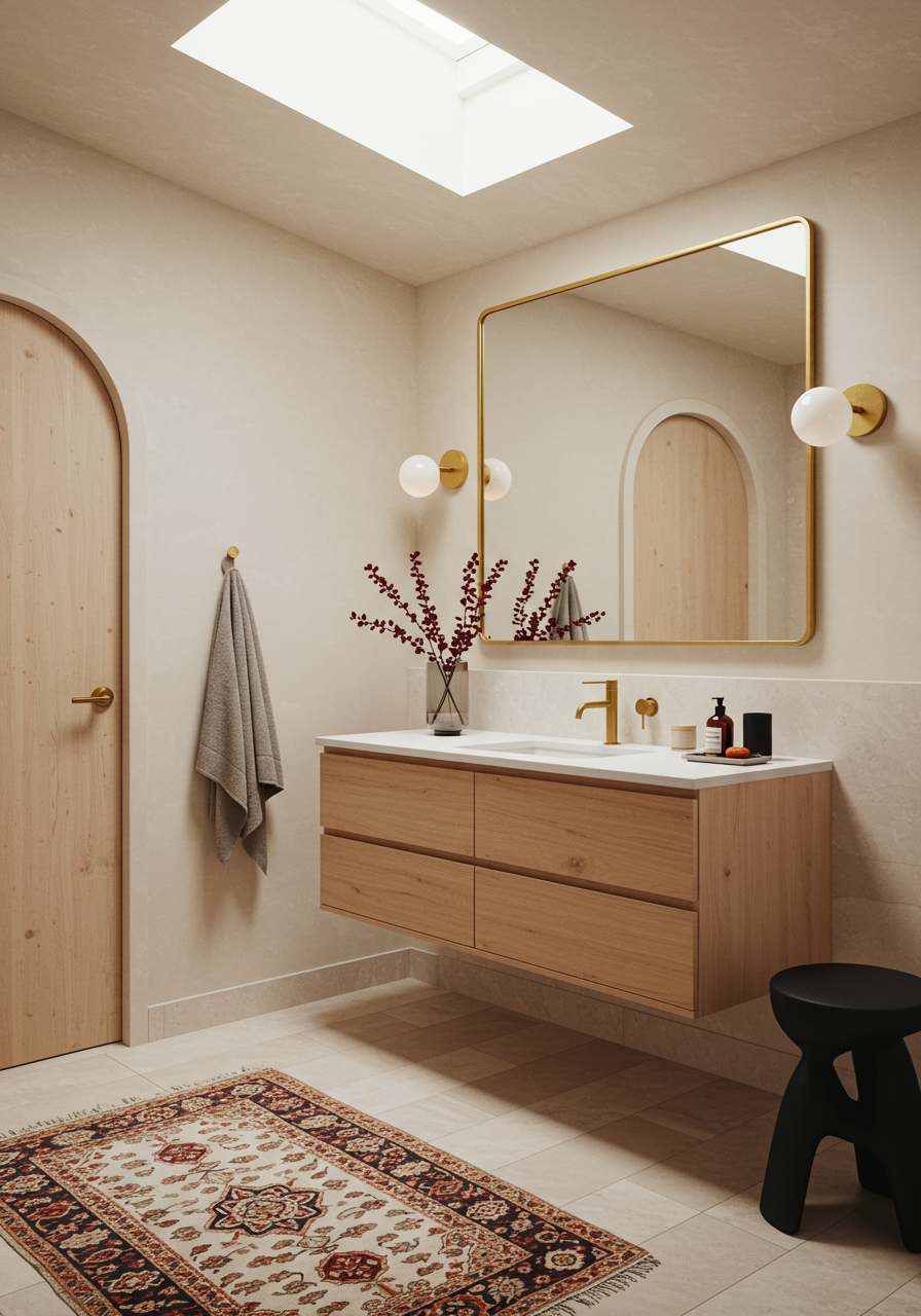 bathroom with arched doorway