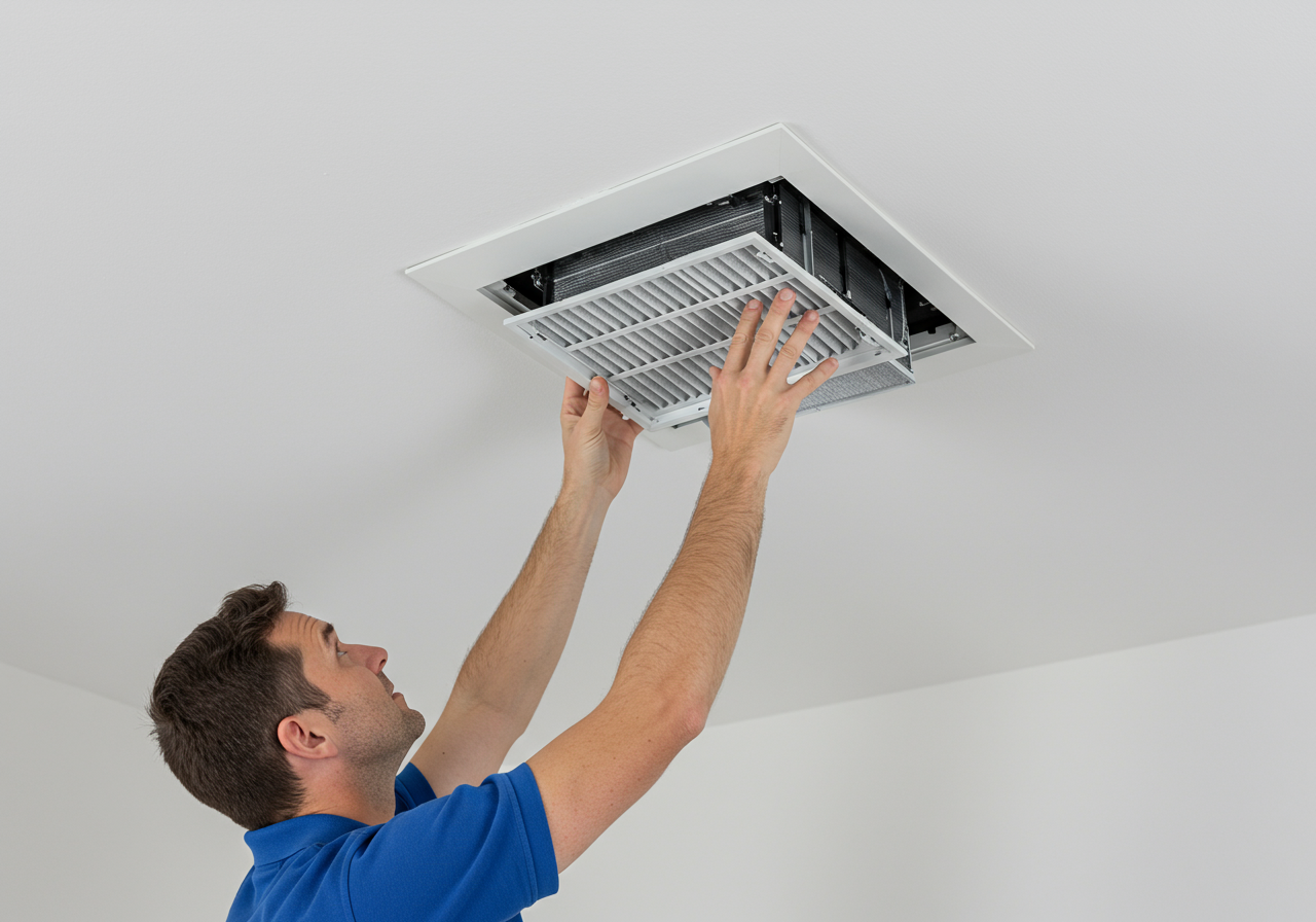 Man changing HVAC filter
