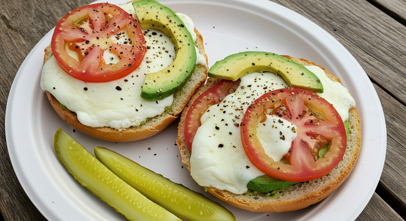 Bagel meal with a pickled from a San Diego restaurant