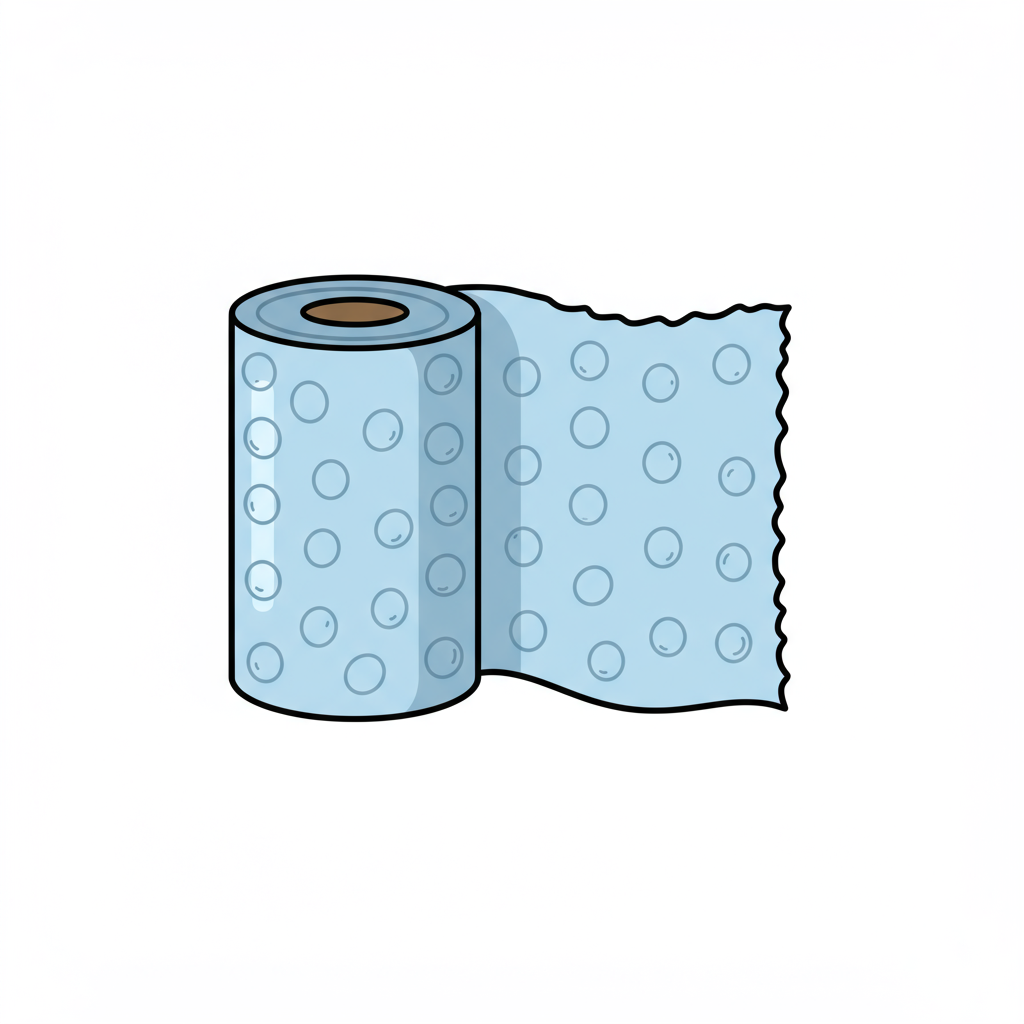 Blue roll of bubble wrap with a sheet unrolling to the right