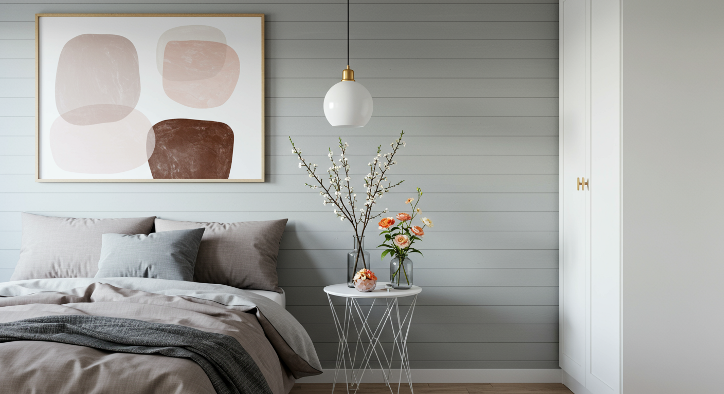 A bedroom with green walls and a pink duvet and pillow set