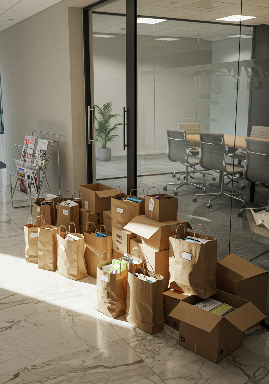 Bags of canned goods collected at the First Team Real Estate Mission Viejo Office
