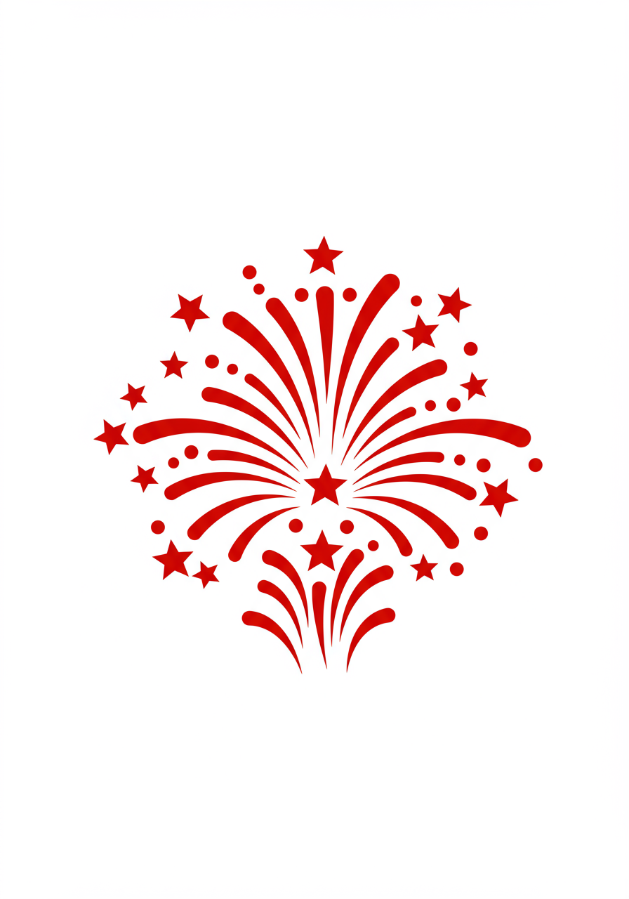 Red fireworks burst with stars and dots