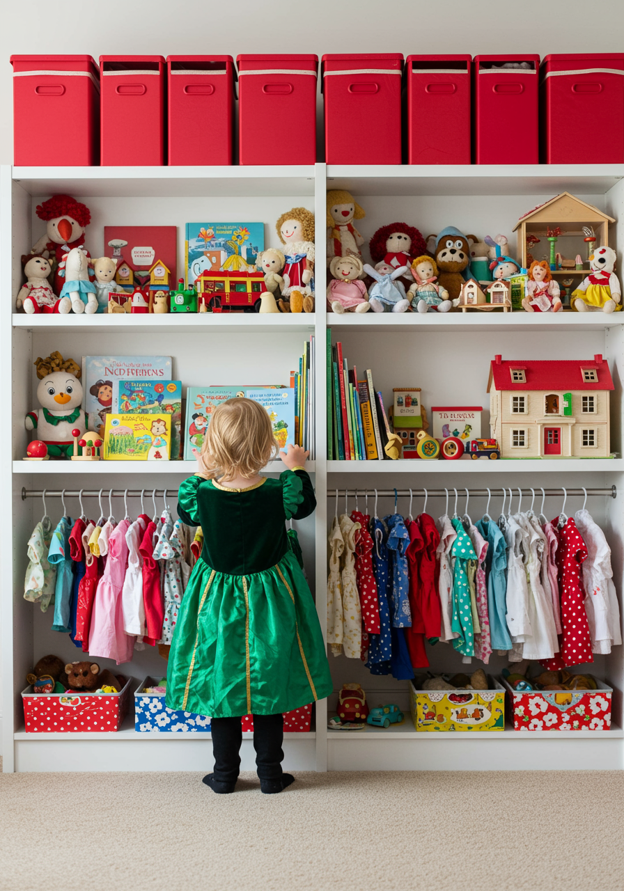 a child in a dress browsing shelves