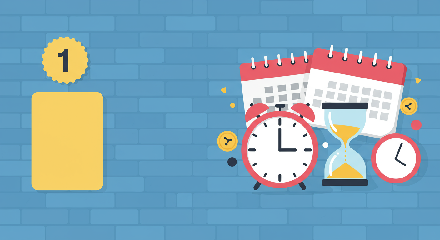Numbered illustration of calendars, clocks, and an hourglass.