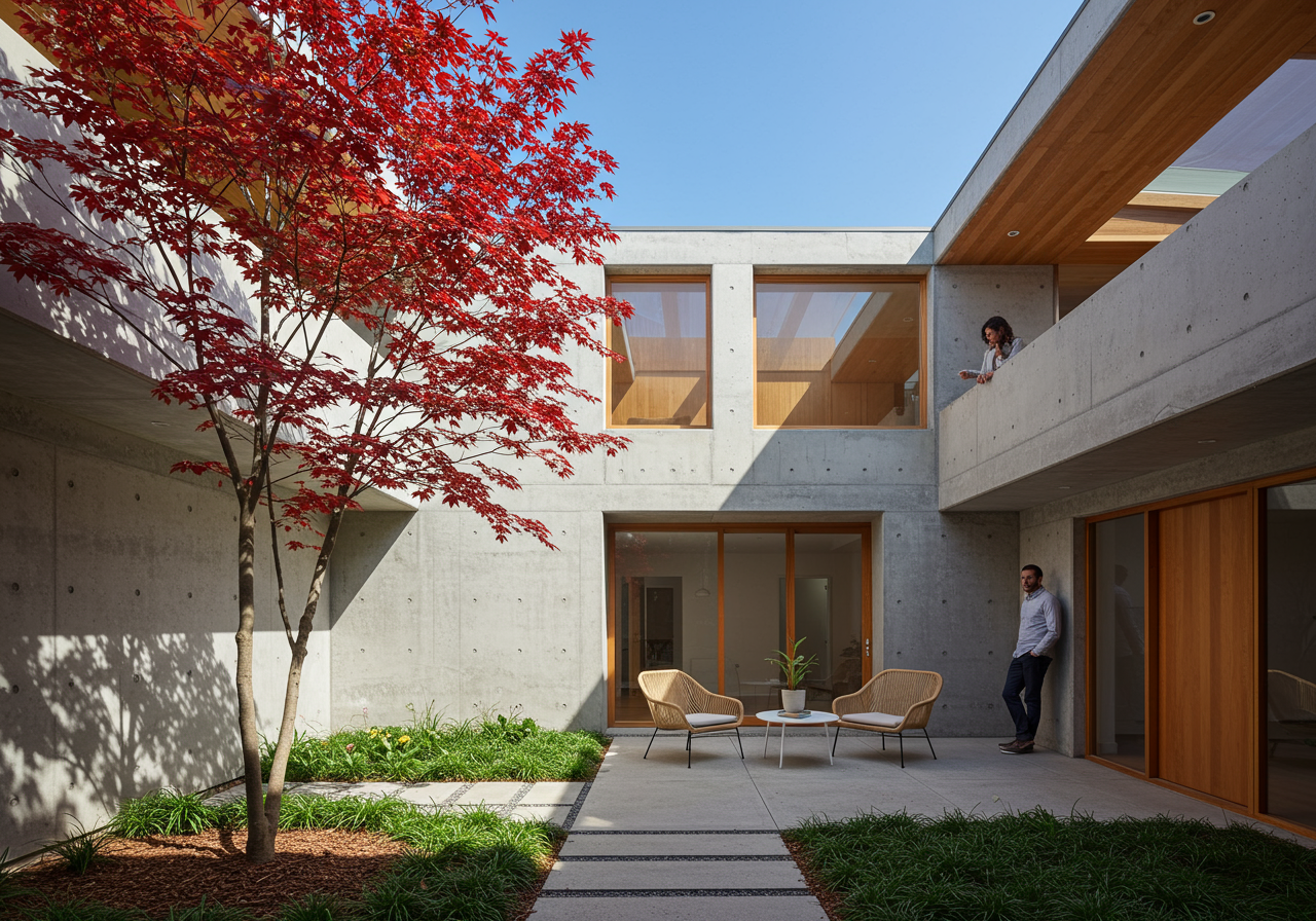  Designer Mathew McGrane leaning against a post within the courtyard