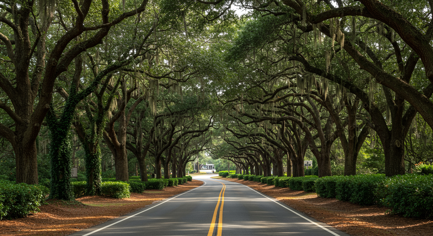 View of a treelined street
