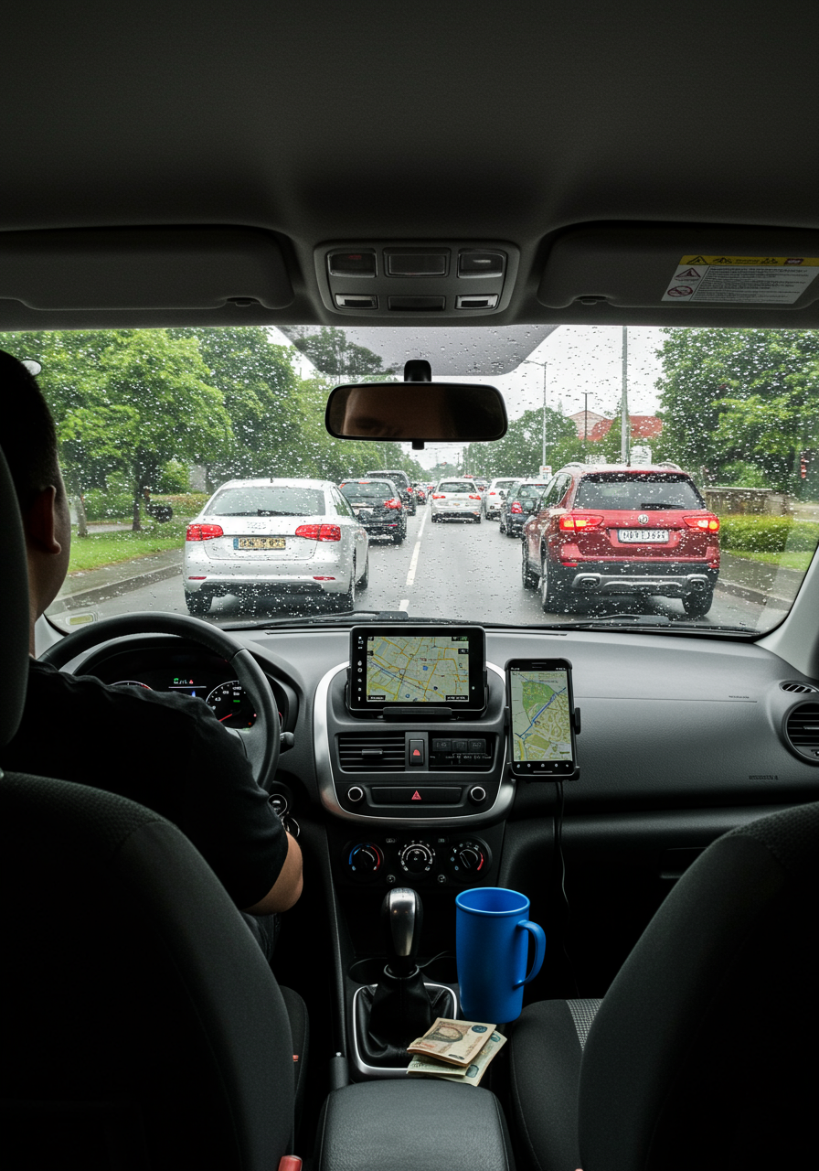 Circuit driver ambassador Josh Martin moves through downtown Bellevue traffic. (Paige Cornwell / The Seattle Times)