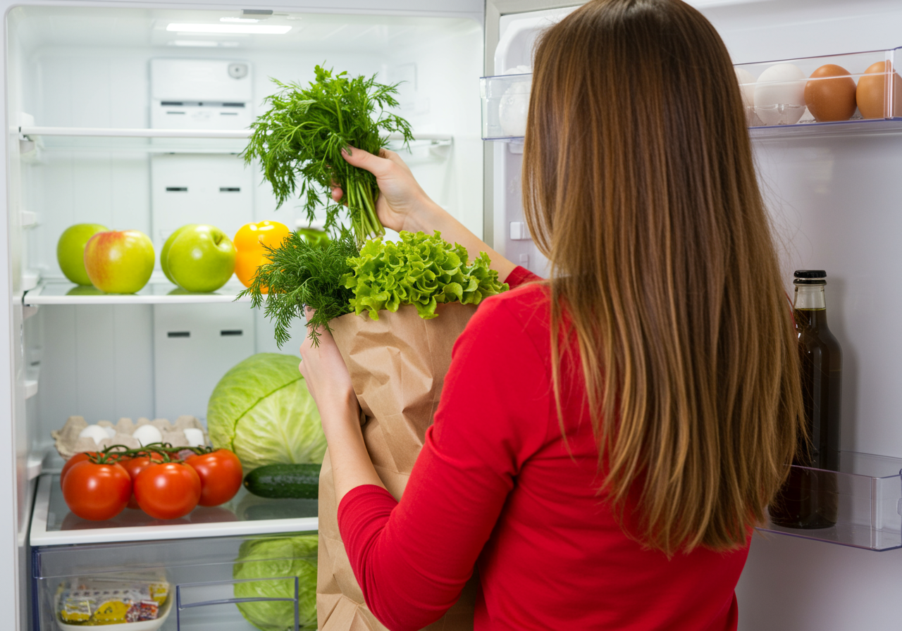 Lady stocking fridge