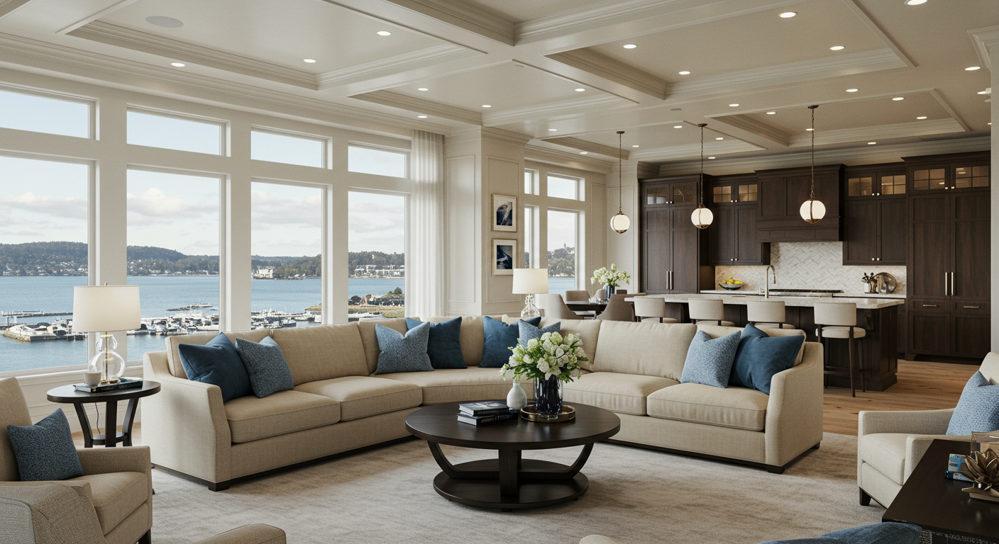 Luxury house with open floor plan. Coffered ceiling
