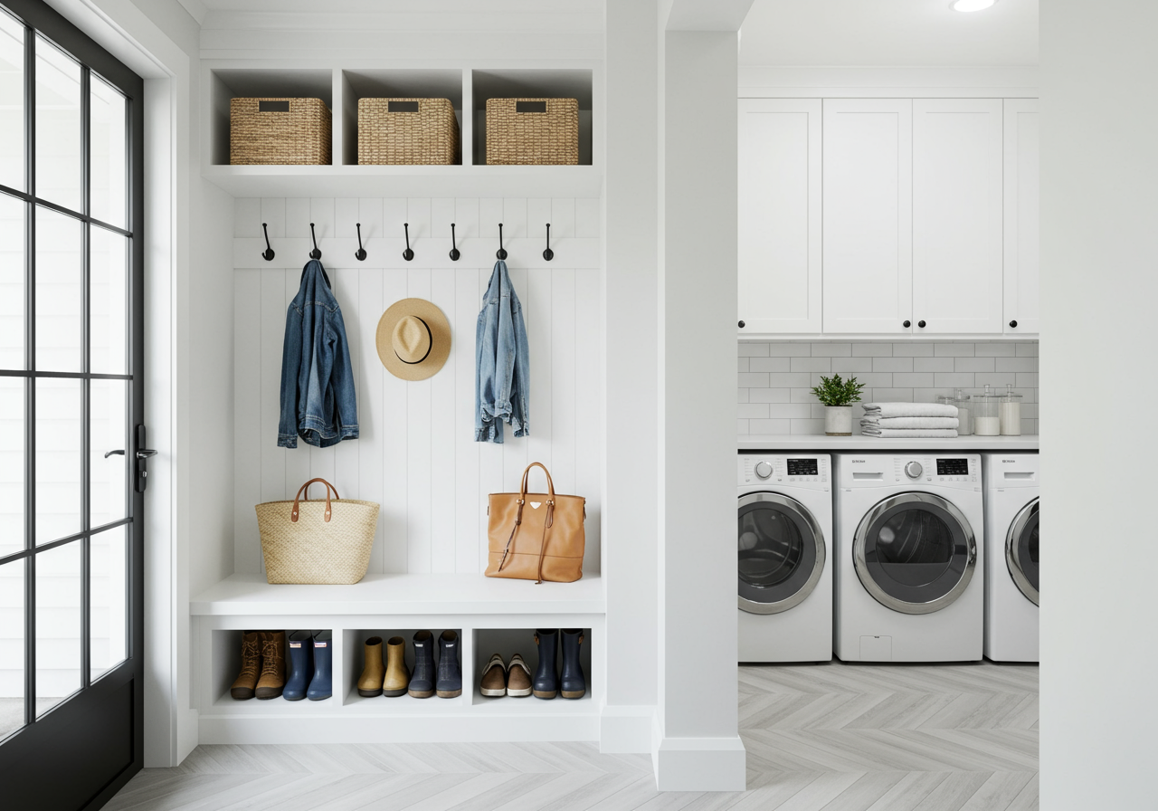 Mud room with laundry machines