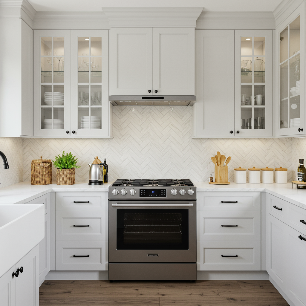 Modern kitchen backsplash with geometric tiles