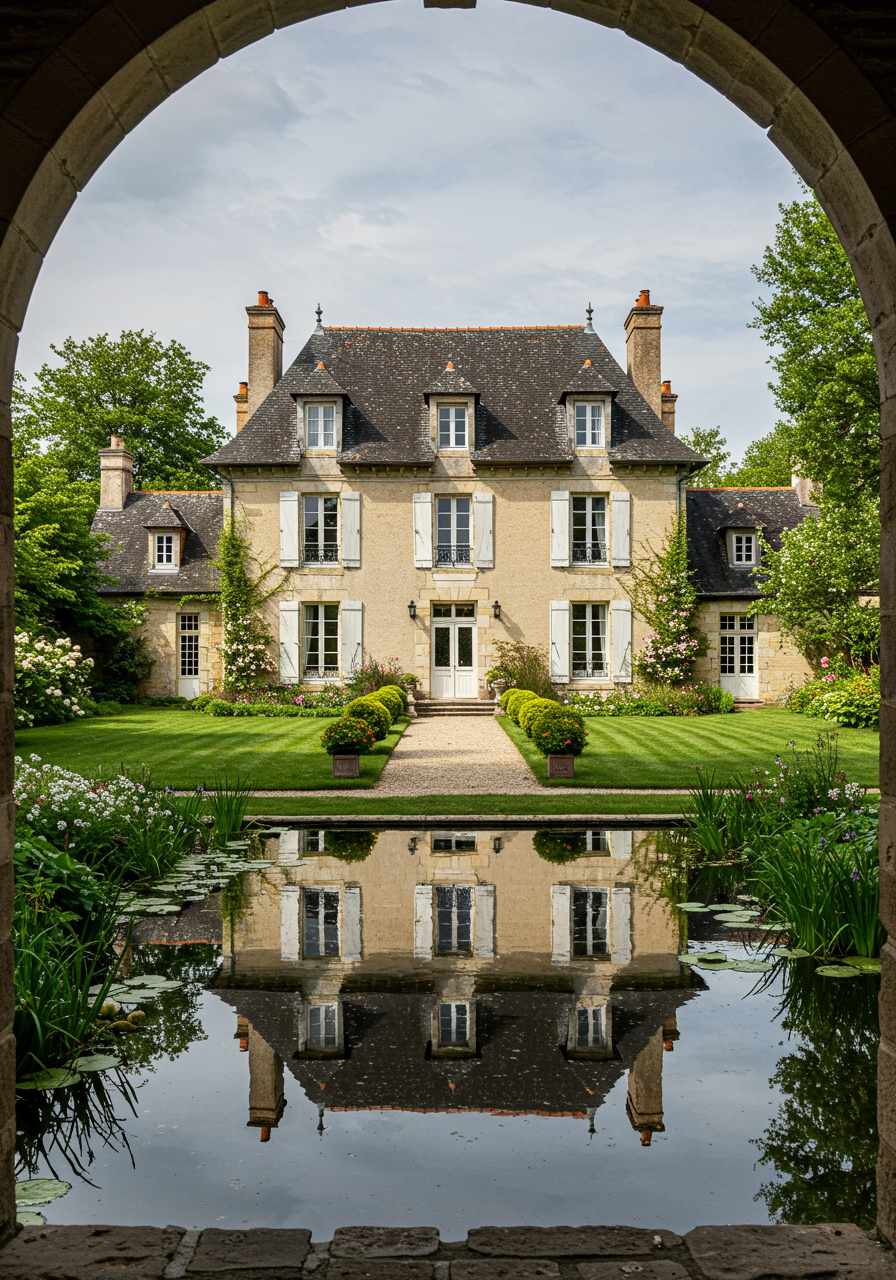 elegant french manor house by the canal in nemours, france
