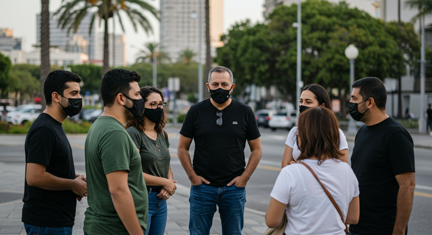 a group of people wearing masks