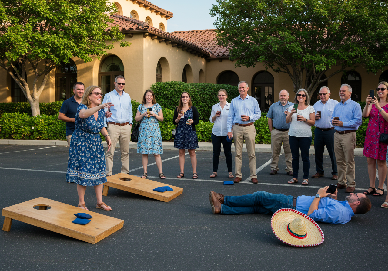 First Team Tustin Office playing cornhole