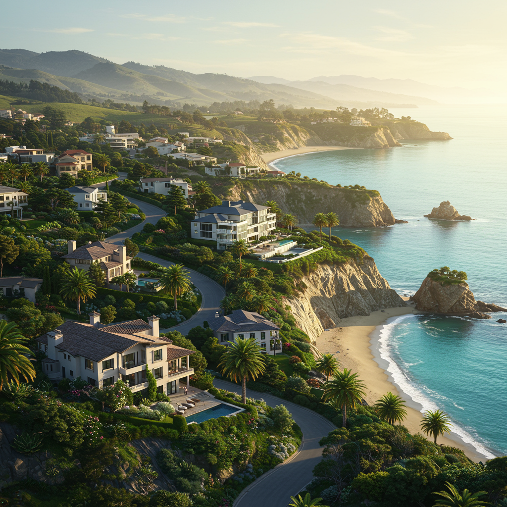 Coastal cottages and estates of North Laguna Beach, California, near beaches and parks.
