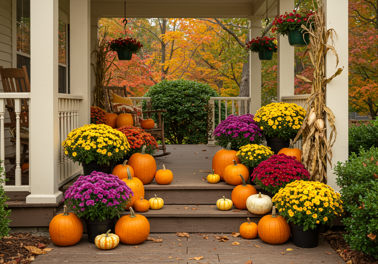 Porch with mums