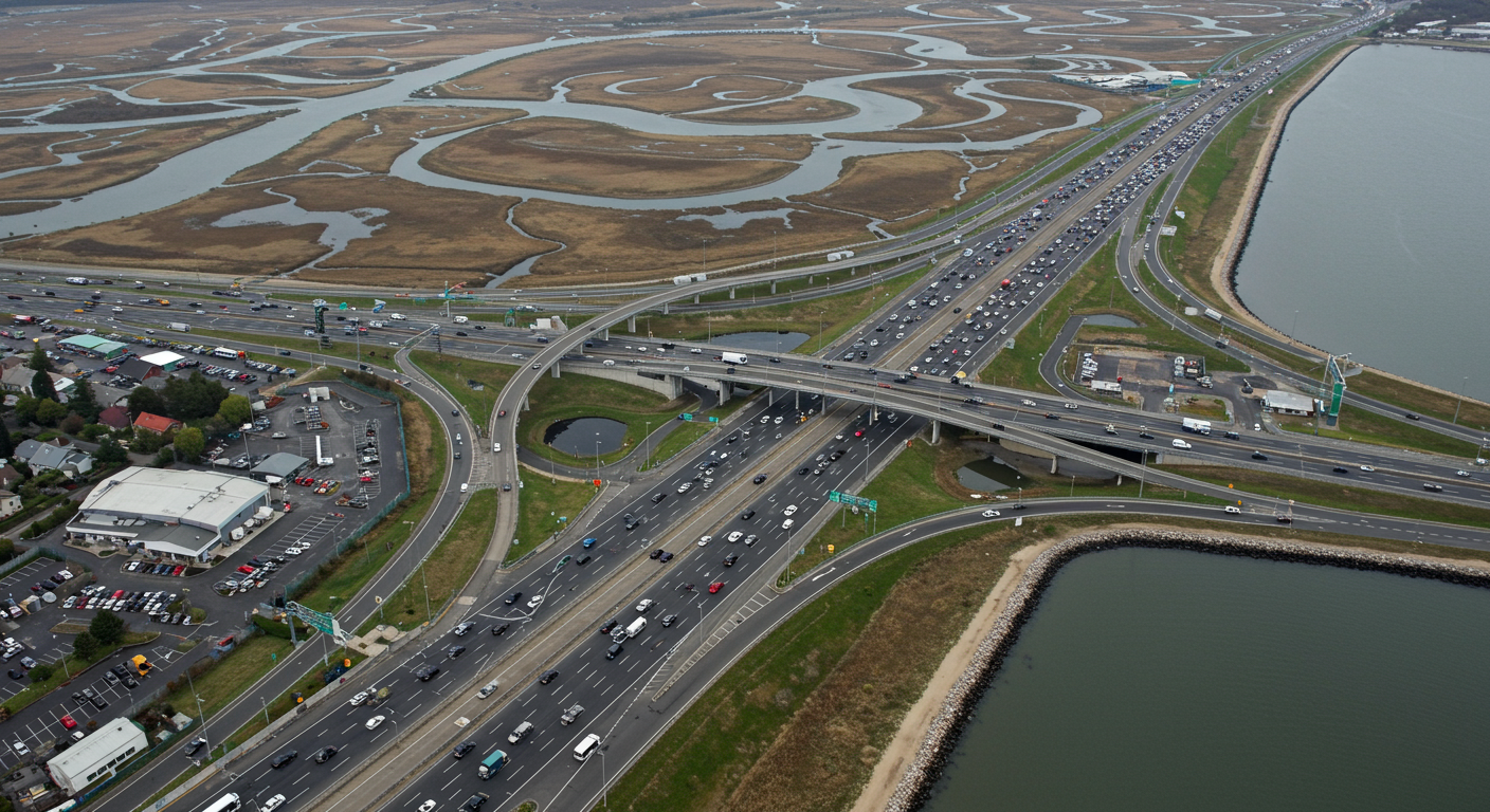 Congested Commute Bay Bridge Toll Plaza from San Francisco to Oakland