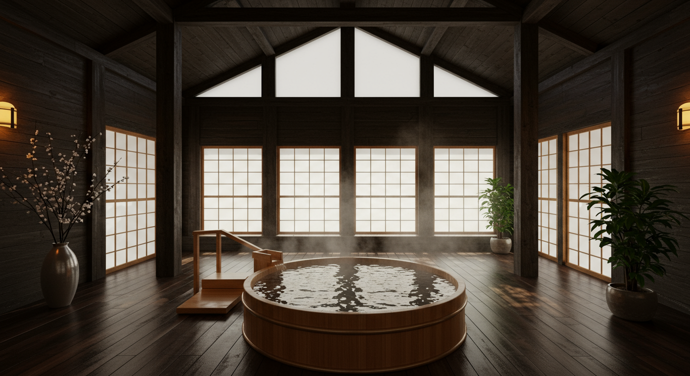 wooden indoor hot tub