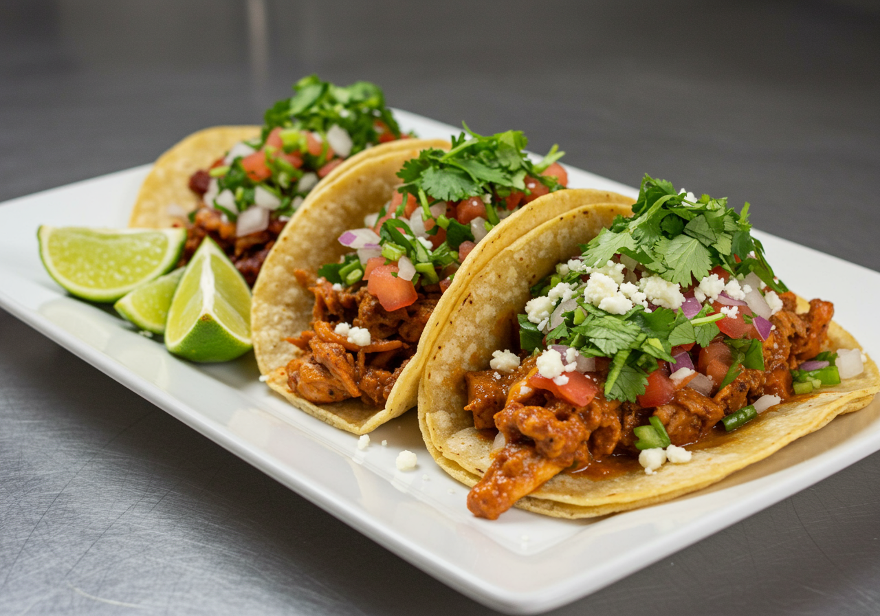 A plated taco dish from La Plancha Mexican Food on St. Simons Island, GA