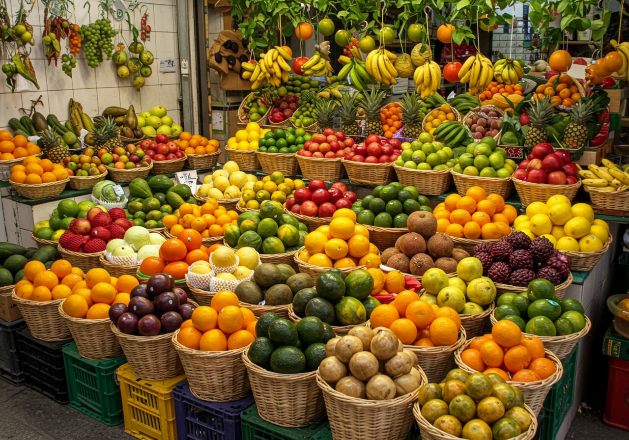 Open air market with fruits in madeira, Portugal