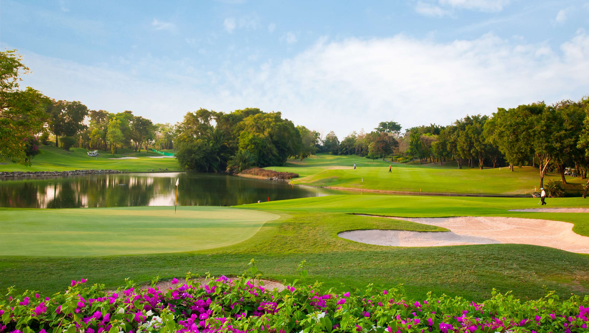 A scenic golf course with lush green fairways