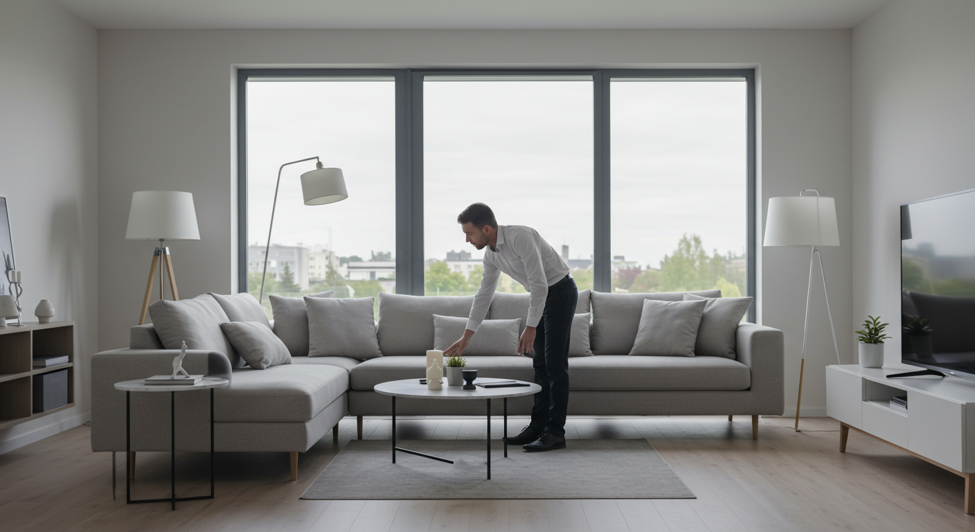 real estate agent checking the furniture 