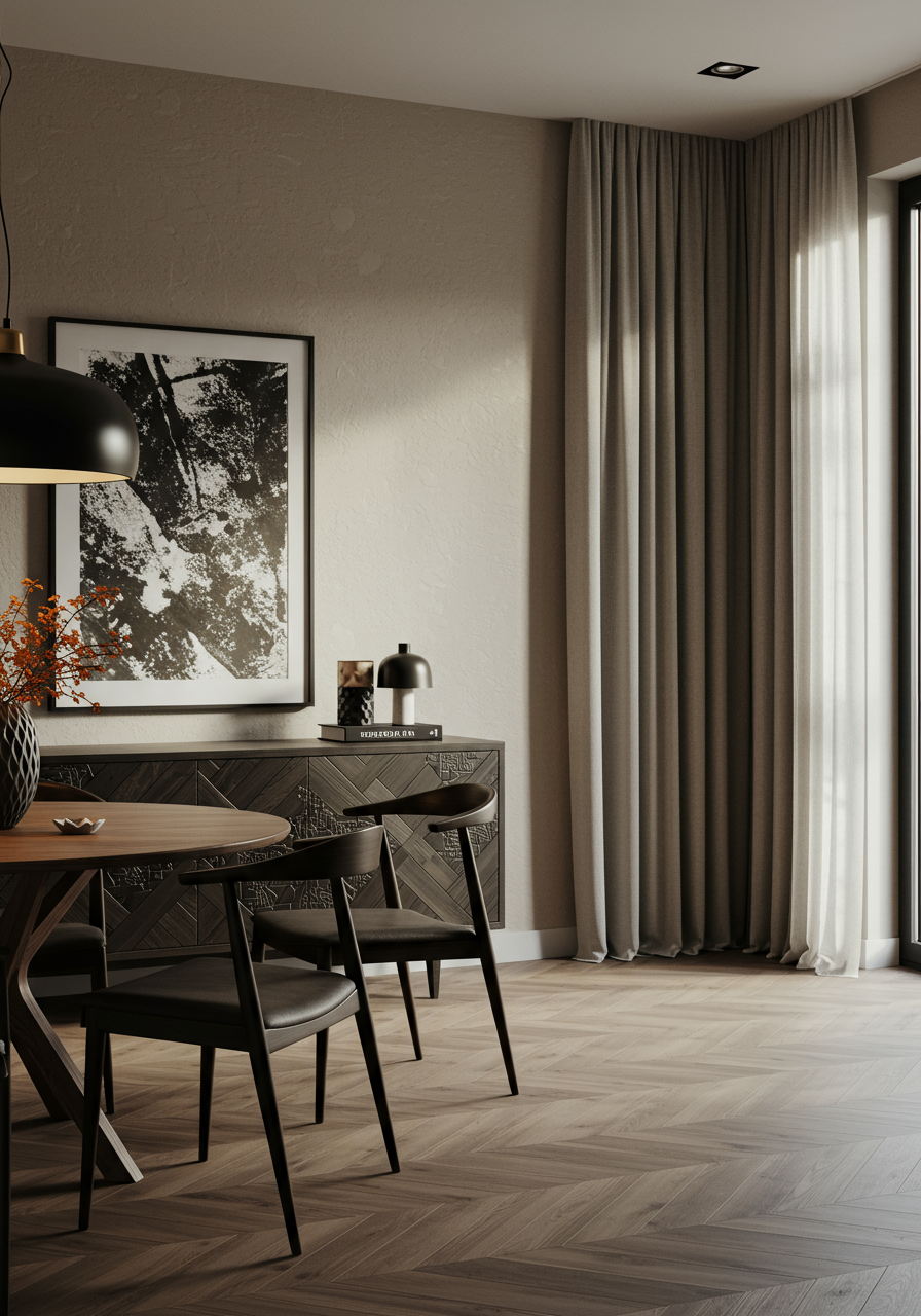 Image may contain Architecture Building Dining Room Dining Table Furniture Indoors Room Table and Lamp