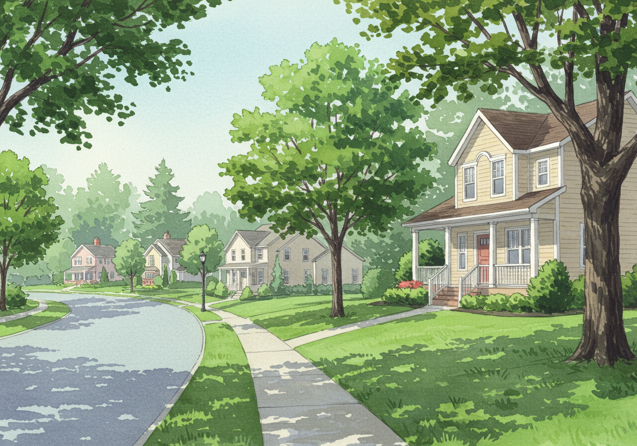 Tree-lined streets in Harbor View neighborhood