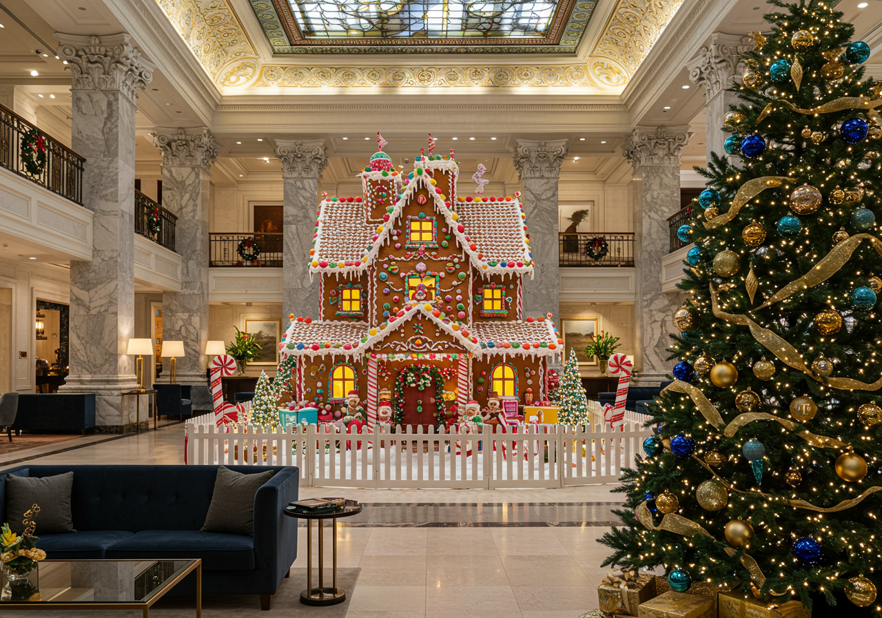 2-story gingerbread house at Fairmont Hotel.