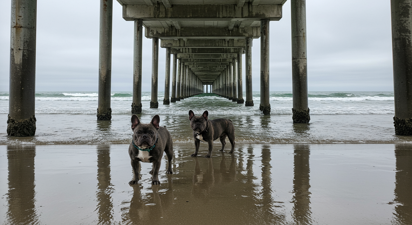 dogs in the water at the beach