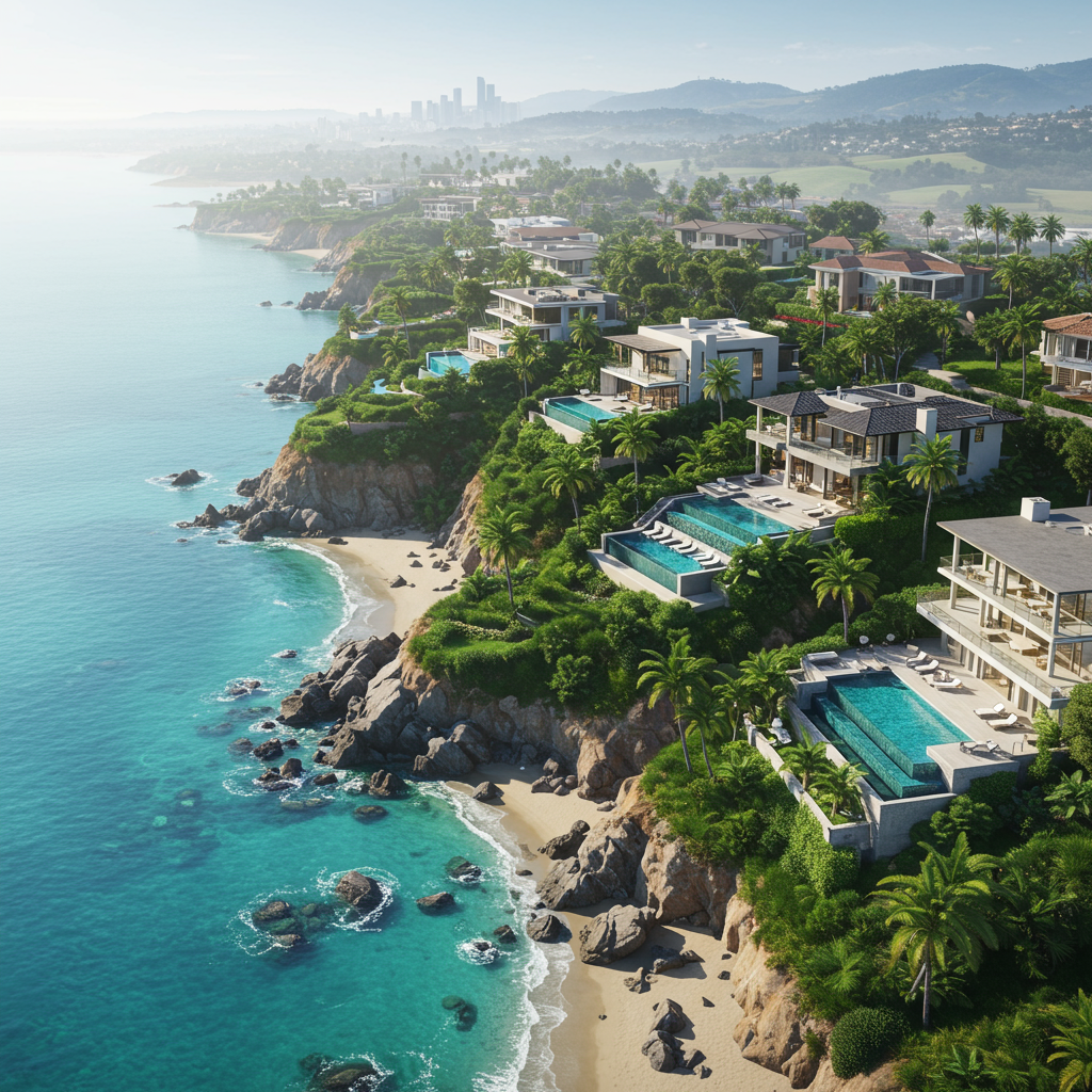 Luxury oceanfront and bluff homes in Emerald Bay, Laguna Beach, California.